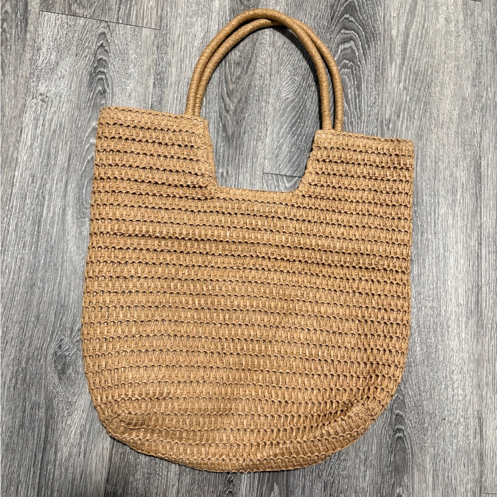 Woven Straw Tote Bag in Tan